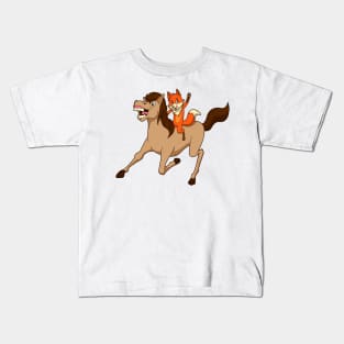Cartoon fox riding horse Kids T-Shirt